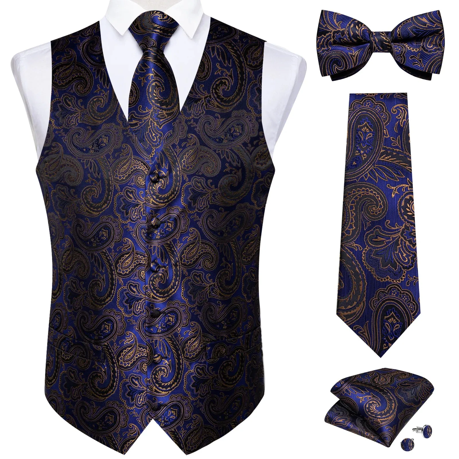 Funki Buys | Vests | Men's Formal 5 Pcs Silk Waistcoat Tie Sets