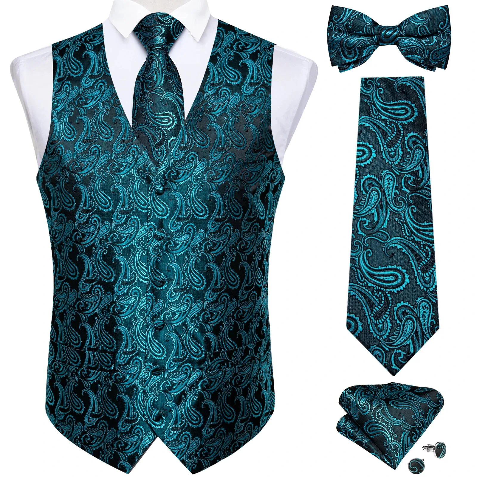 Funki Buys | Vests | Men's Formal 5 Pcs Silk Waistcoat Tie Sets