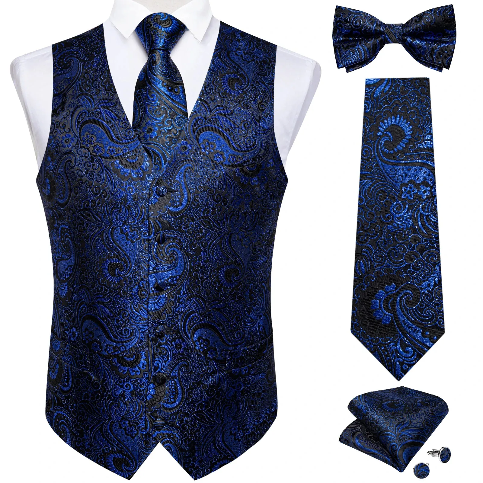 Funki Buys | Vests | Men's Formal 5 Pcs Silk Waistcoat Tie Sets