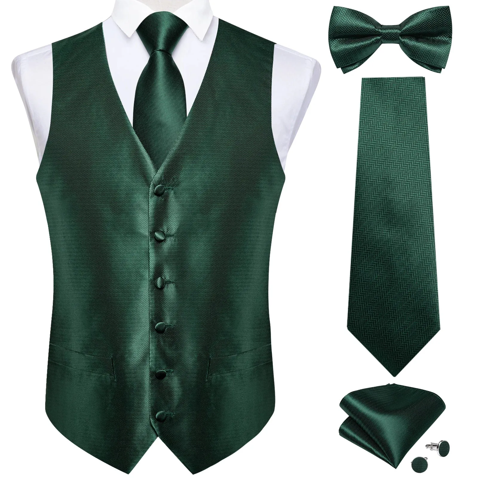 Funki Buys | Vests | Men's Formal 5 Pcs Silk Waistcoat Tie Sets