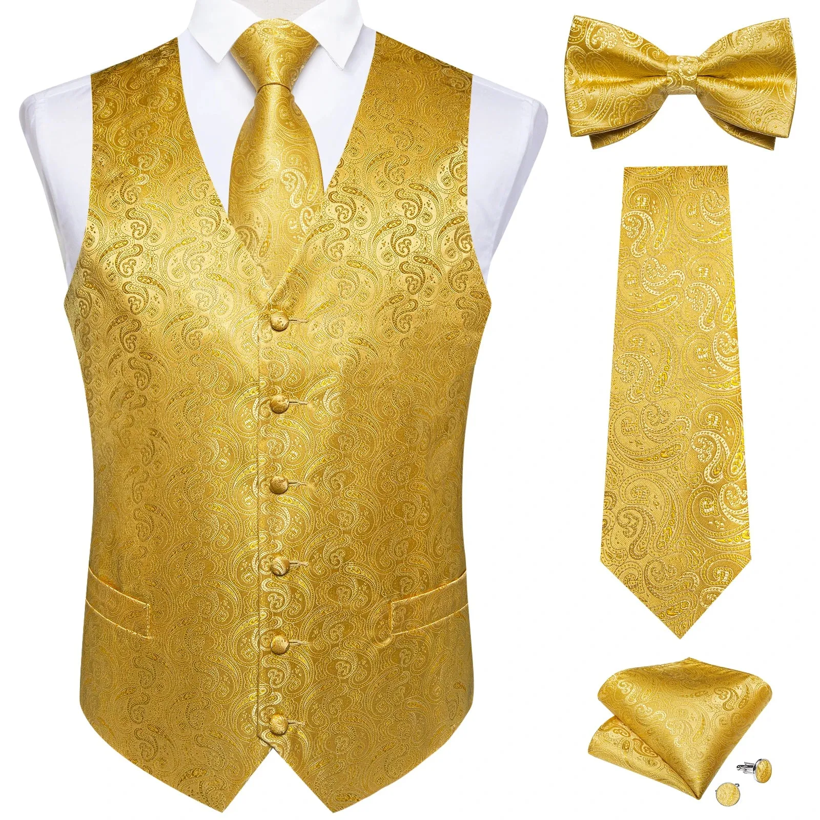 Funki Buys | Vests | Men's Formal 5 Pcs Silk Waistcoat Tie Sets