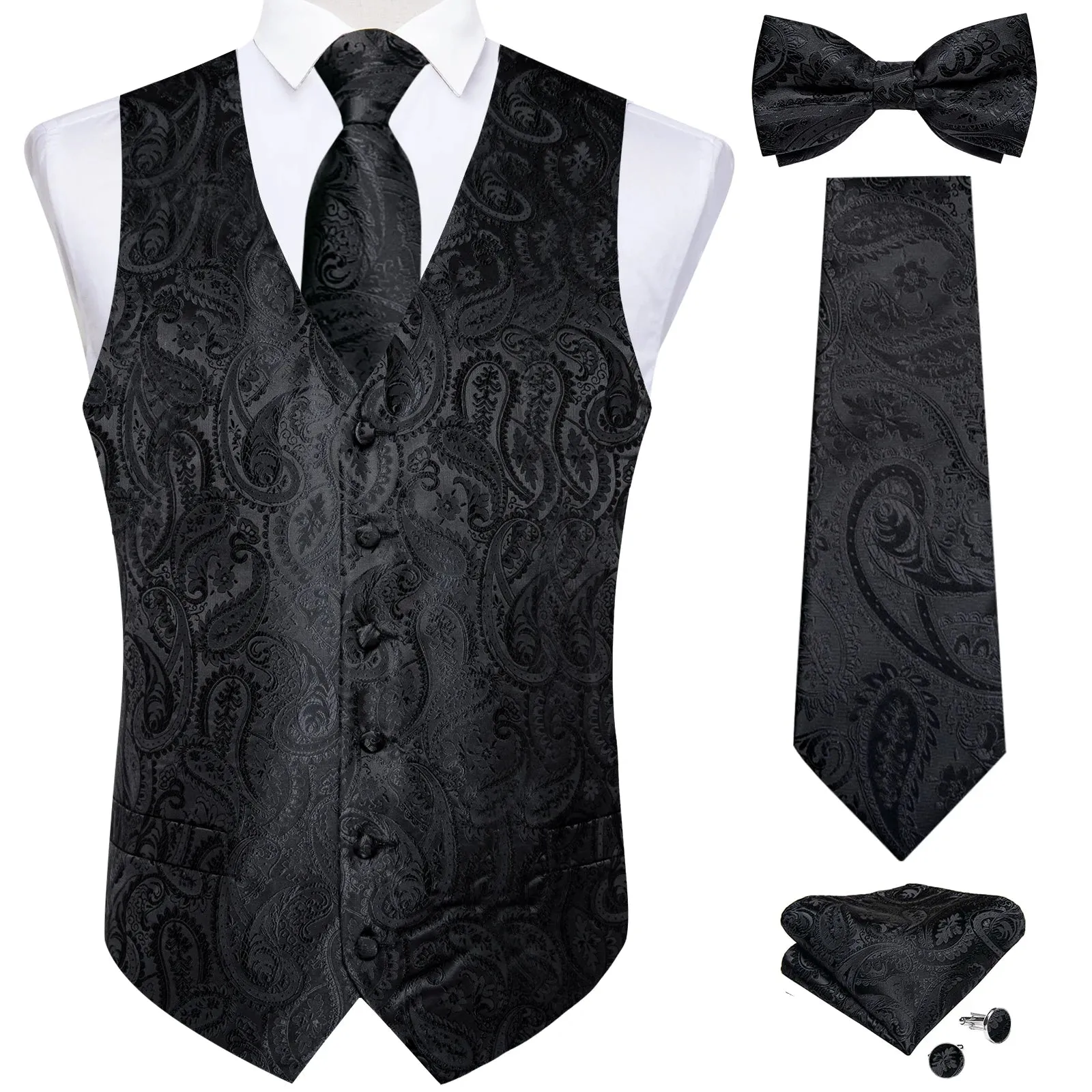 Funki Buys | Vests | Men's Formal 5 Pcs Silk Waistcoat Tie Sets