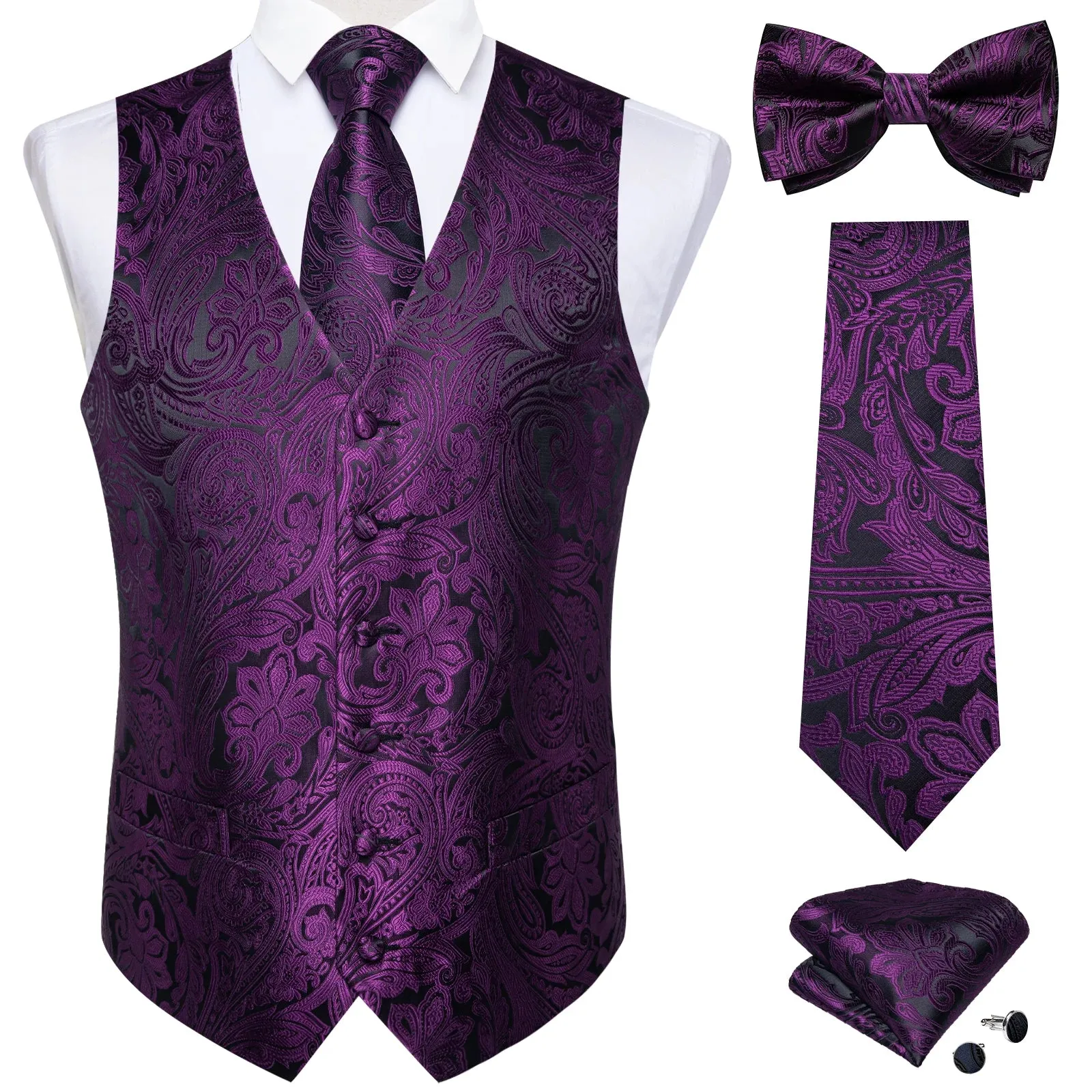 Funki Buys | Vests | Men's Formal 5 Pcs Silk Waistcoat Tie Sets