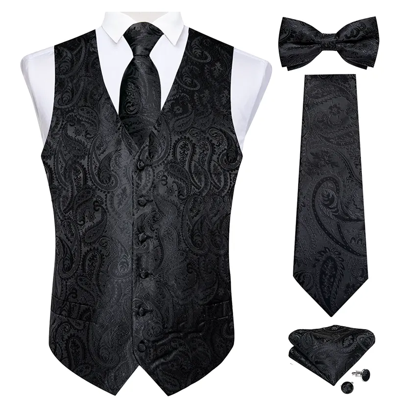 Funki Buys | Vests | Men's Formal 5 Pcs Silk Waistcoat Tie Sets