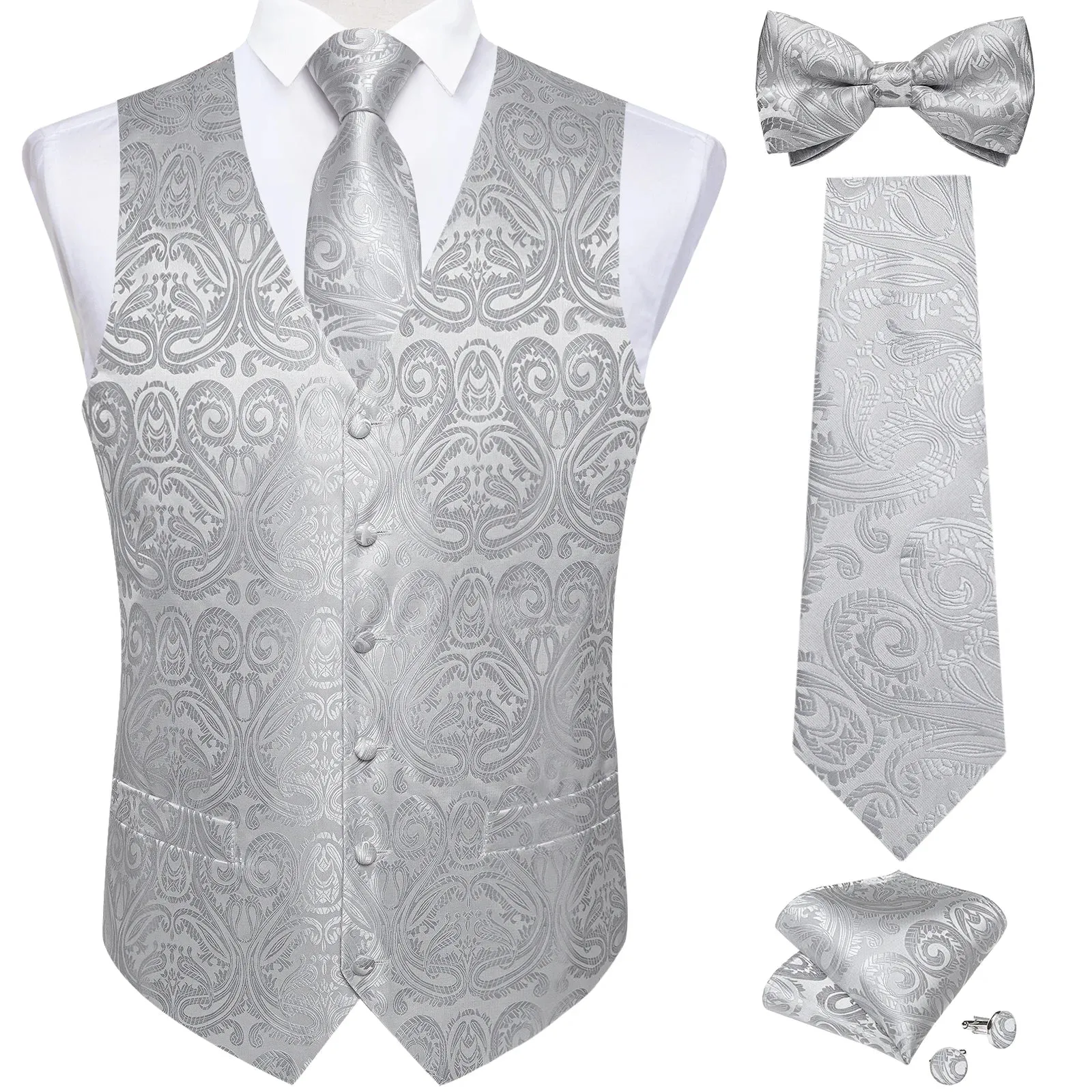 Funki Buys | Vests | Men's Formal 5 Pcs Silk Waistcoat Tie Sets