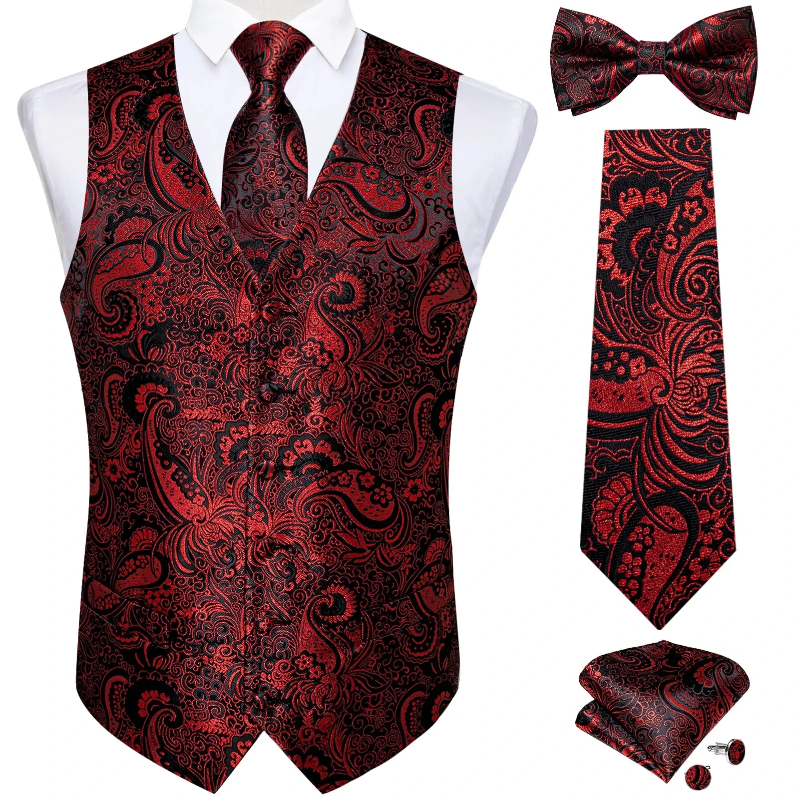 Funki Buys | Vests | Men's Formal 5 Pcs Silk Waistcoat Tie Sets