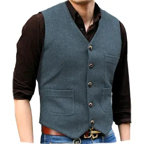 Funki Buys | Vests | Men's Herringbone Tweed Casual Waistcoat