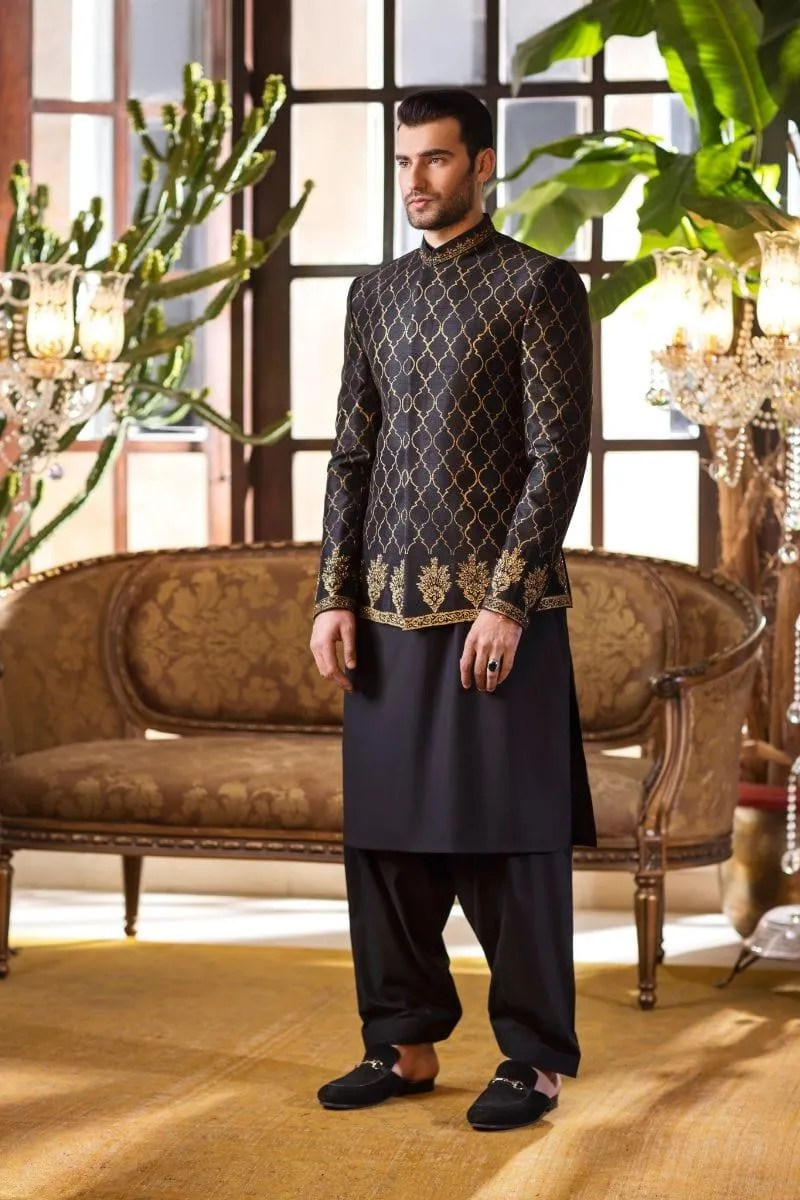 GEM Garments - Chashni - Prince Coat - Black - 1 Piece - Indian Silk