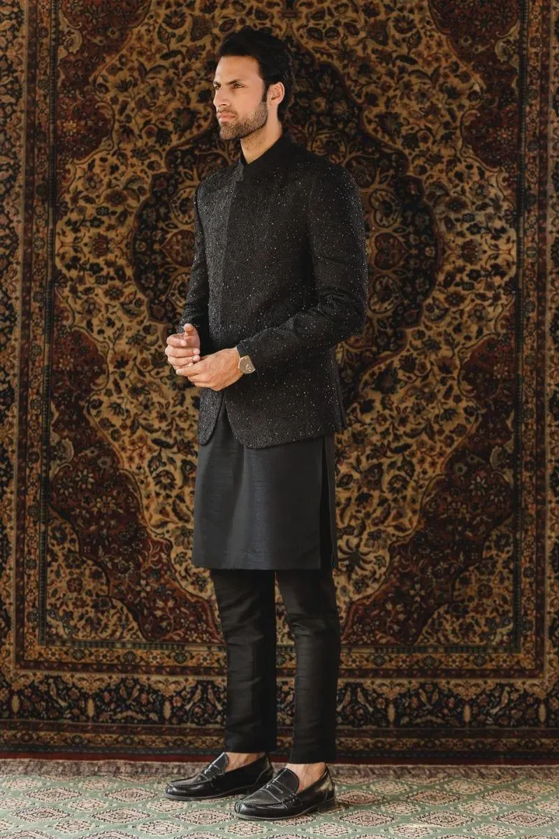 GEM Garments - Feroze - Prince Coat - Black - 1 Piece - Indian Silk