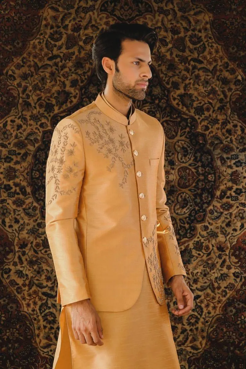 GEM Garments - Payam - Prince Coat - Gold - 1 Piece - Indian Silk