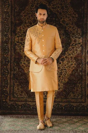 GEM Garments - Payam - Prince Coat - Gold - 1 Piece - Indian Silk