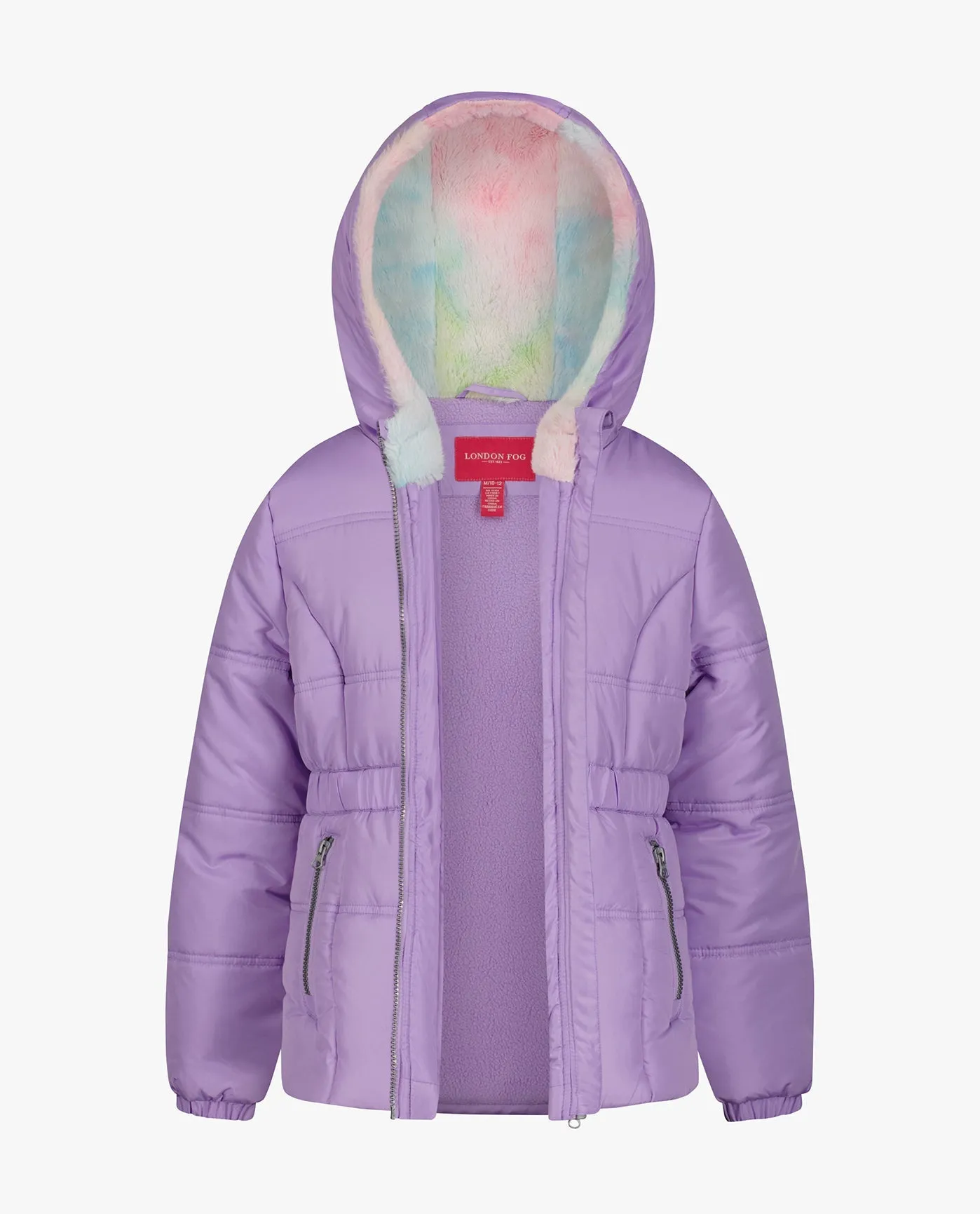 GIRLS ZIP-FRONT HOODED MID CINCH PUFFER