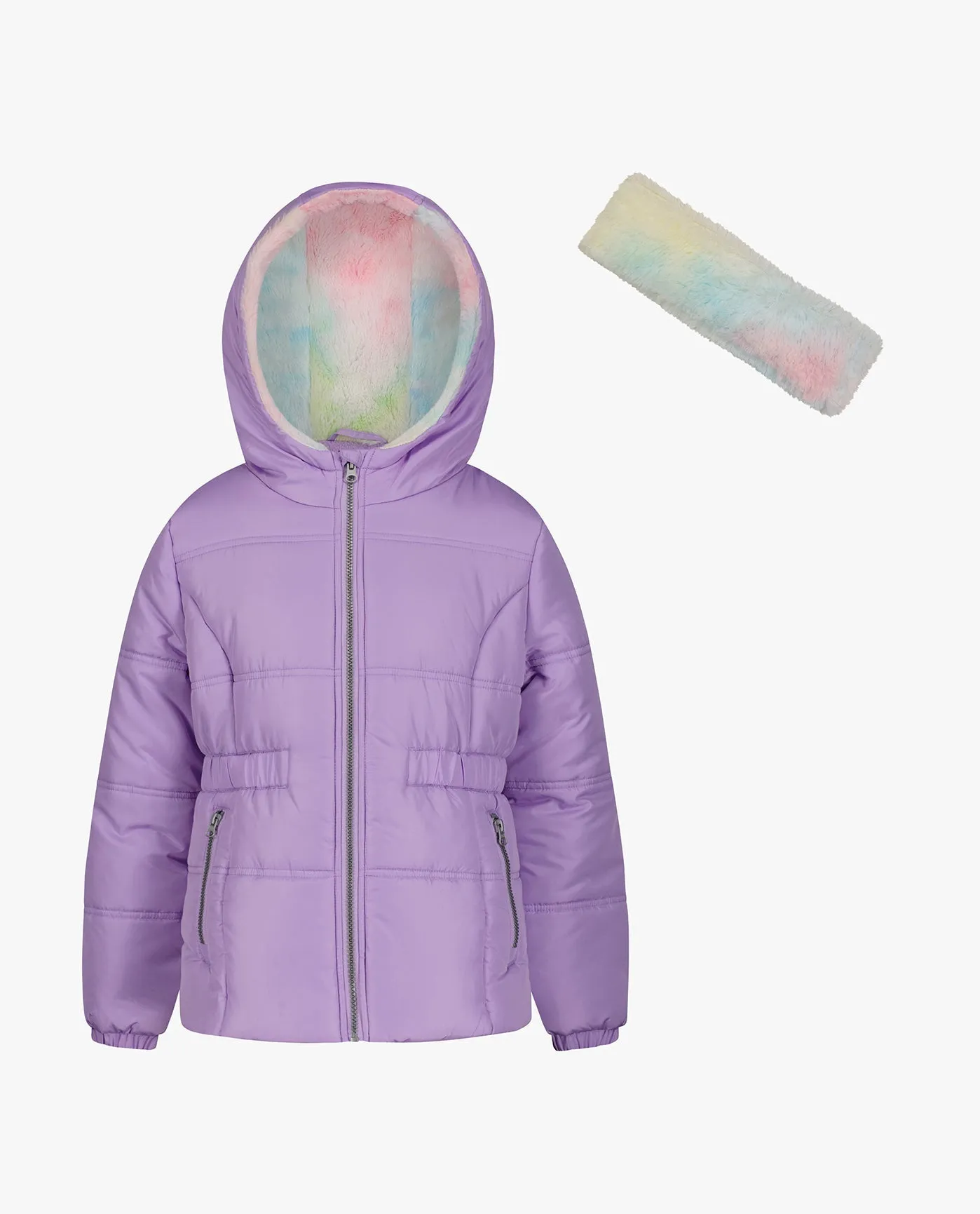 GIRLS ZIP-FRONT HOODED MID CINCH PUFFER