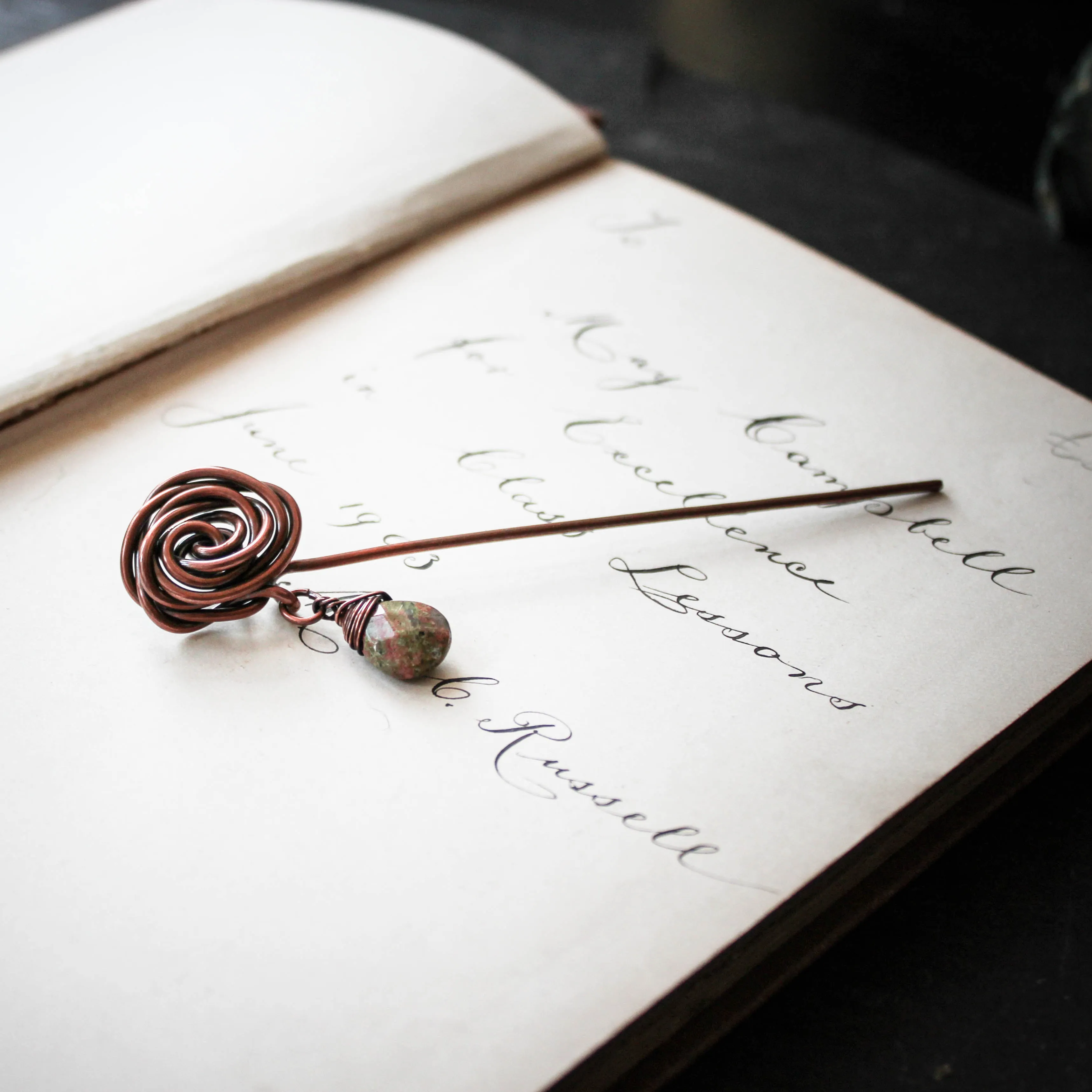 Glasgow Rose Shawl Pin with Unakite Drop