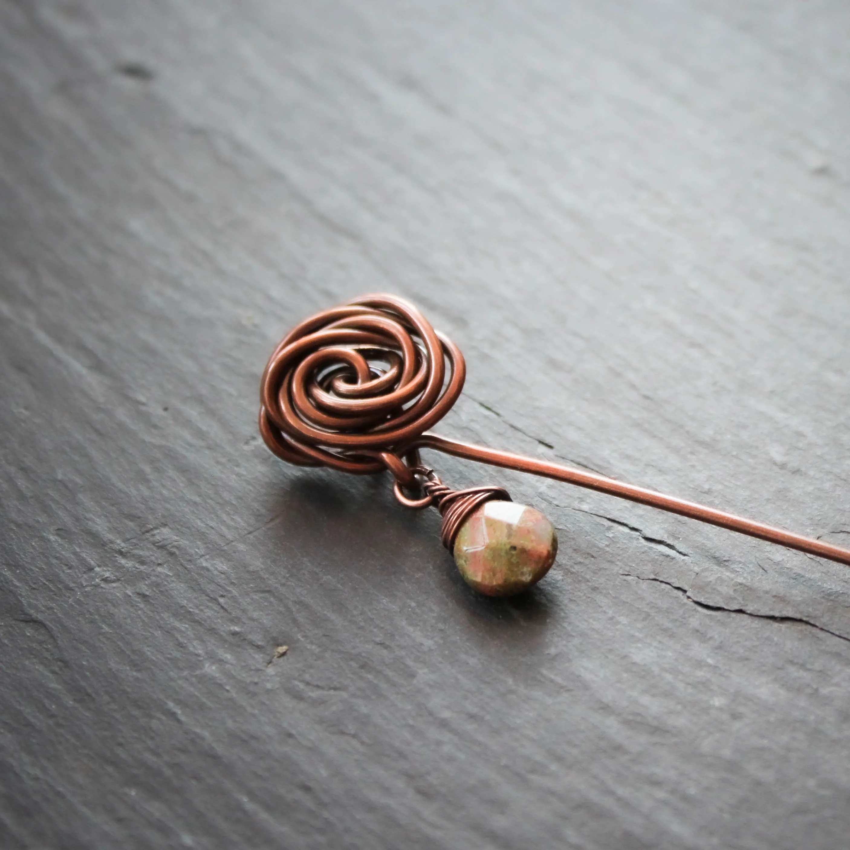 Glasgow Rose Shawl Pin with Unakite Drop