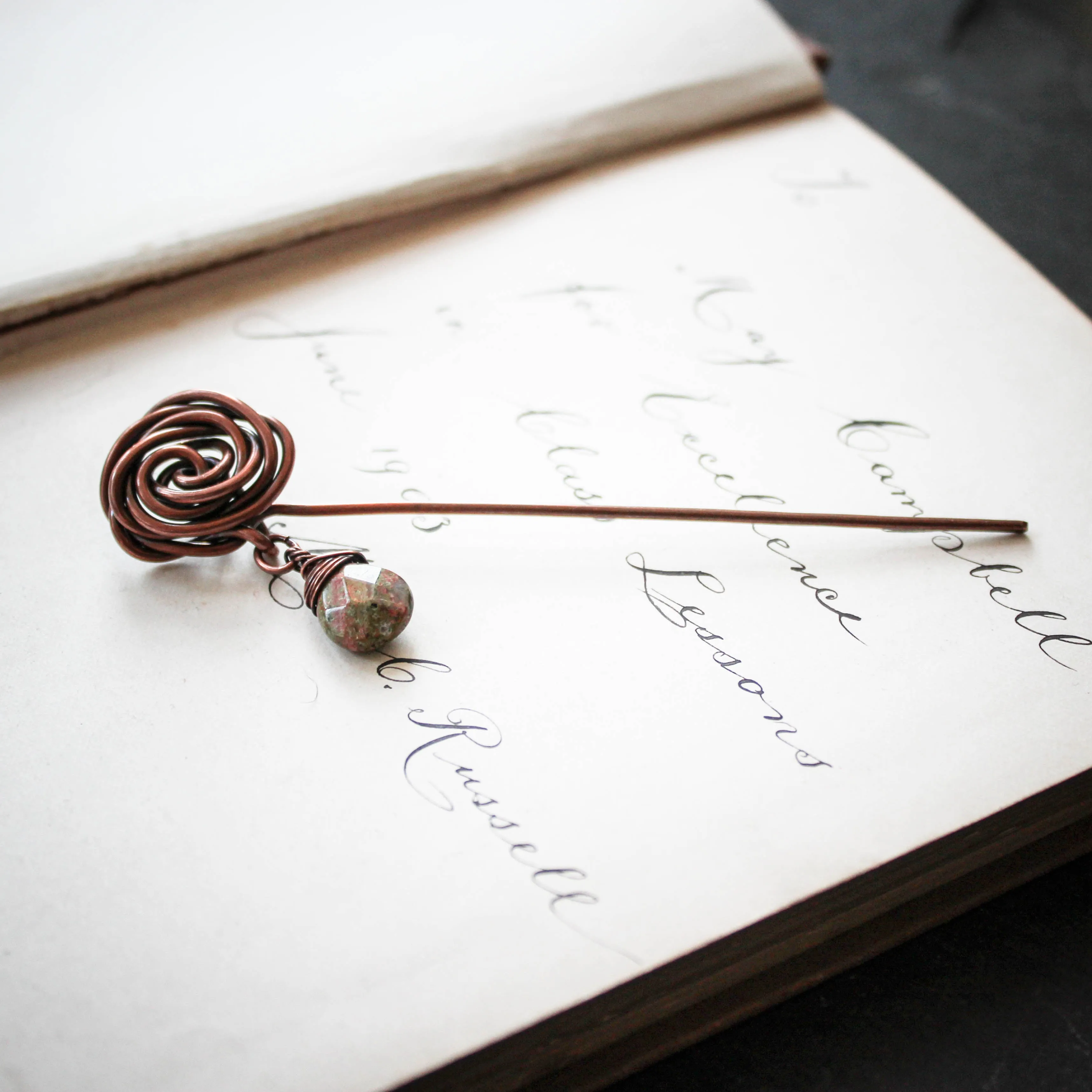 Glasgow Rose Shawl Pin with Unakite Drop