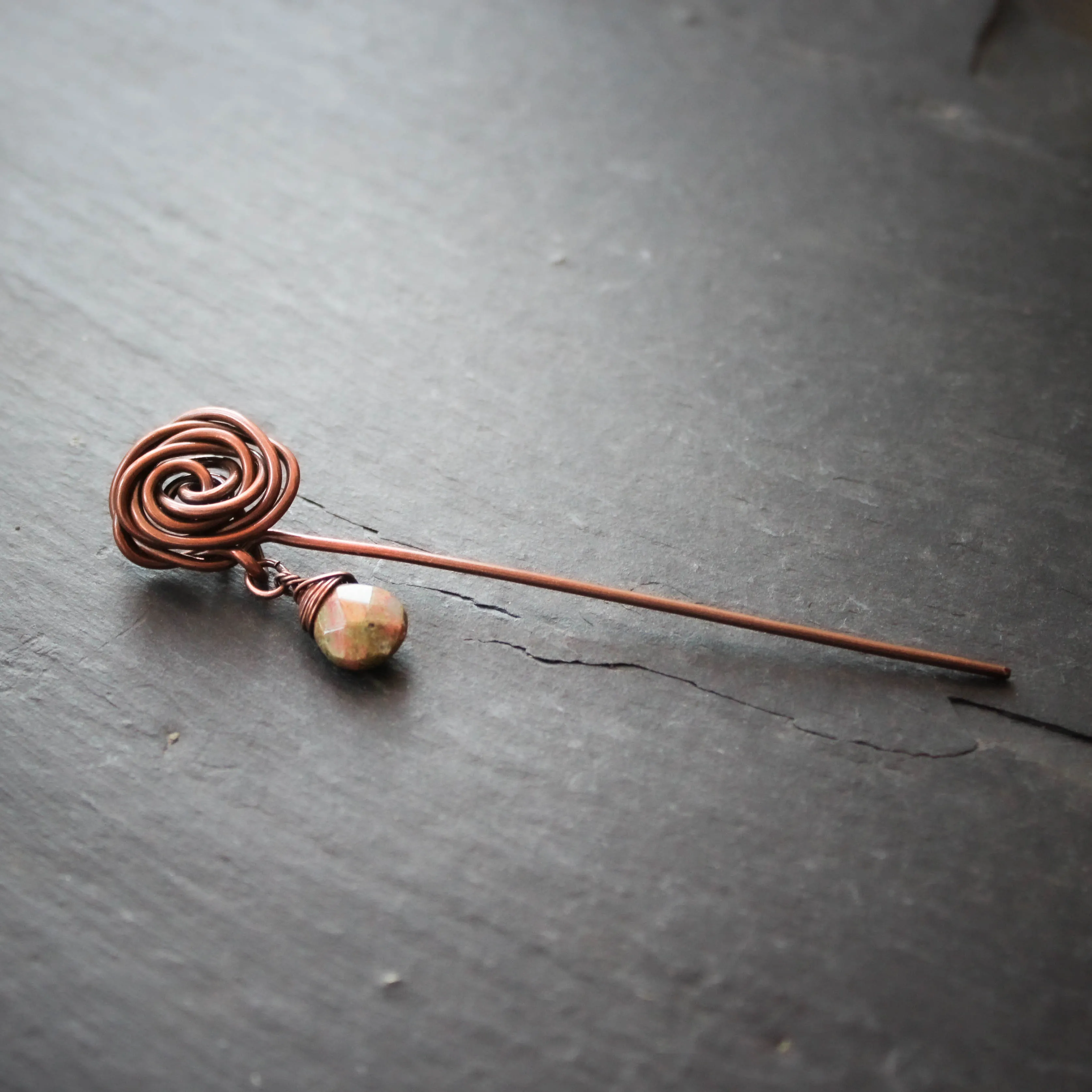 Glasgow Rose Shawl Pin with Unakite Drop