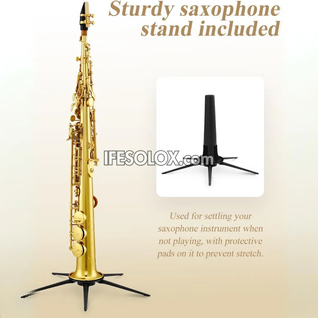 Gold Soprano Saxophone with Stand for Beginners, Professionals and Concerts - Brand New