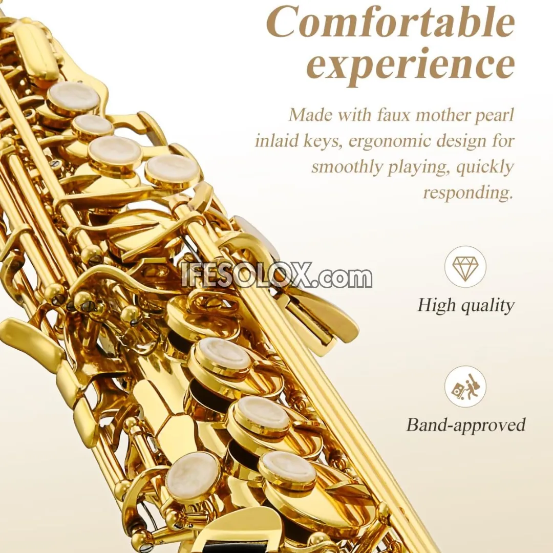 Gold Soprano Saxophone with Stand for Beginners, Professionals and Concerts - Brand New