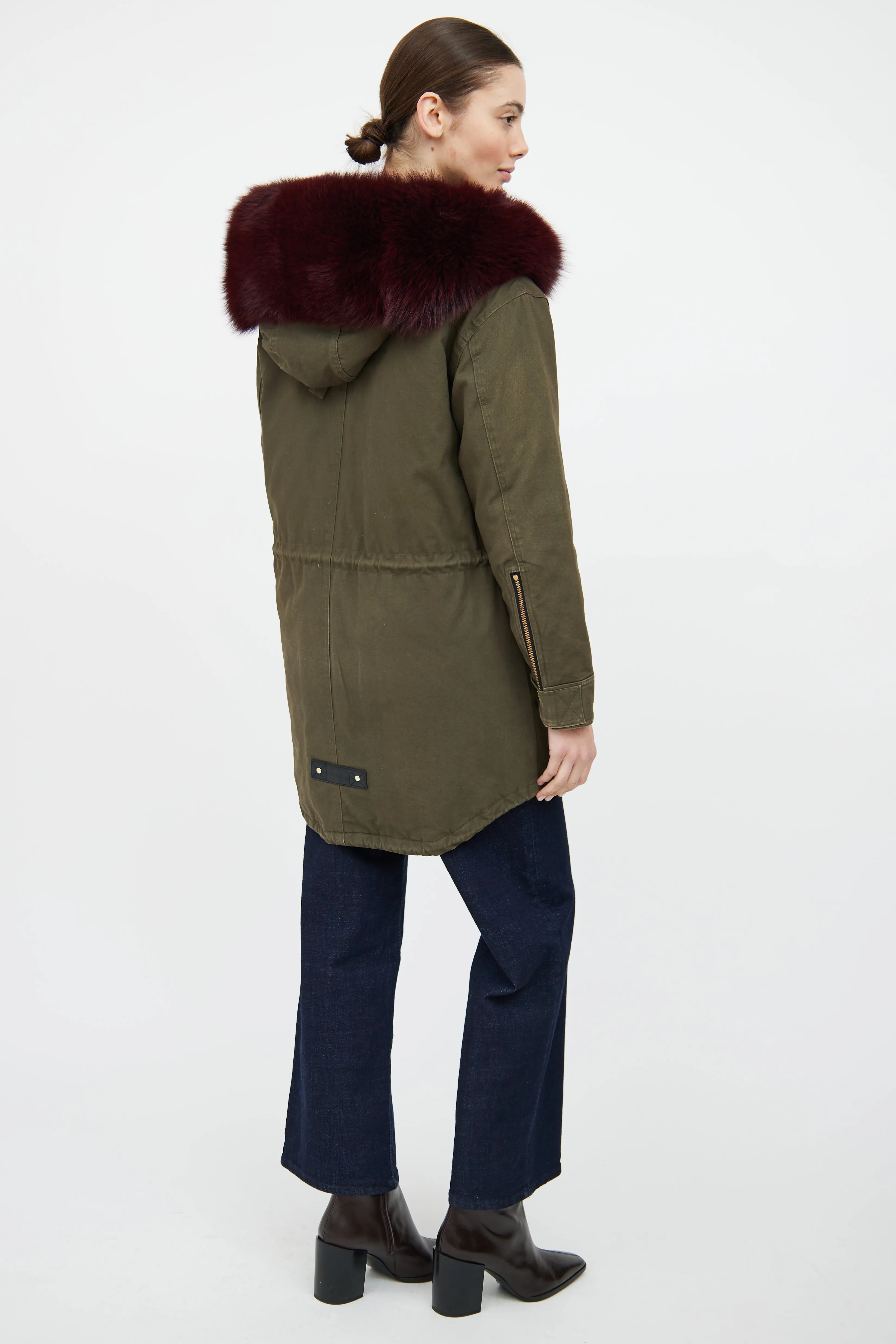 Green & Red Fur Trim Parka