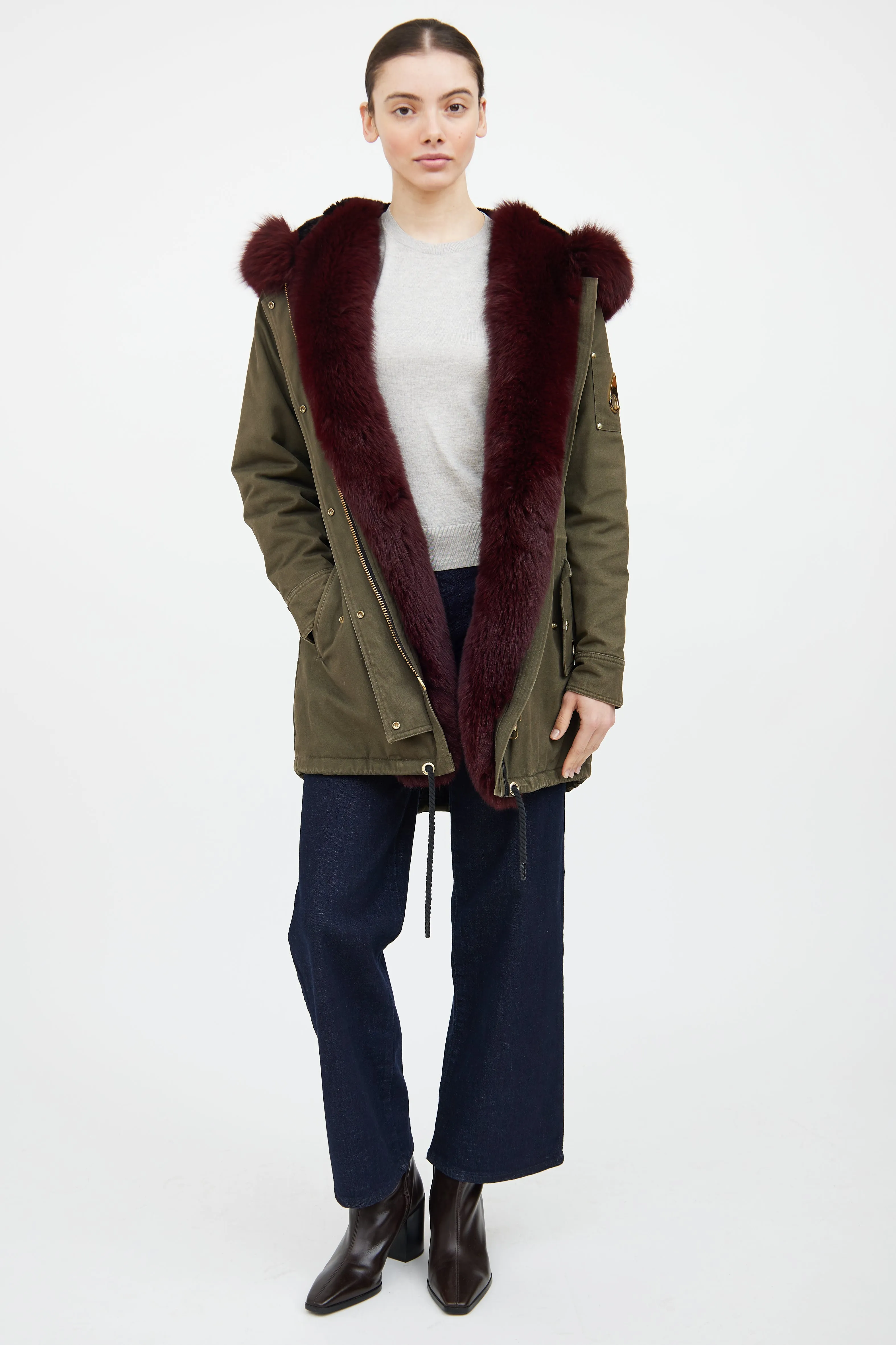 Green & Red Fur Trim Parka