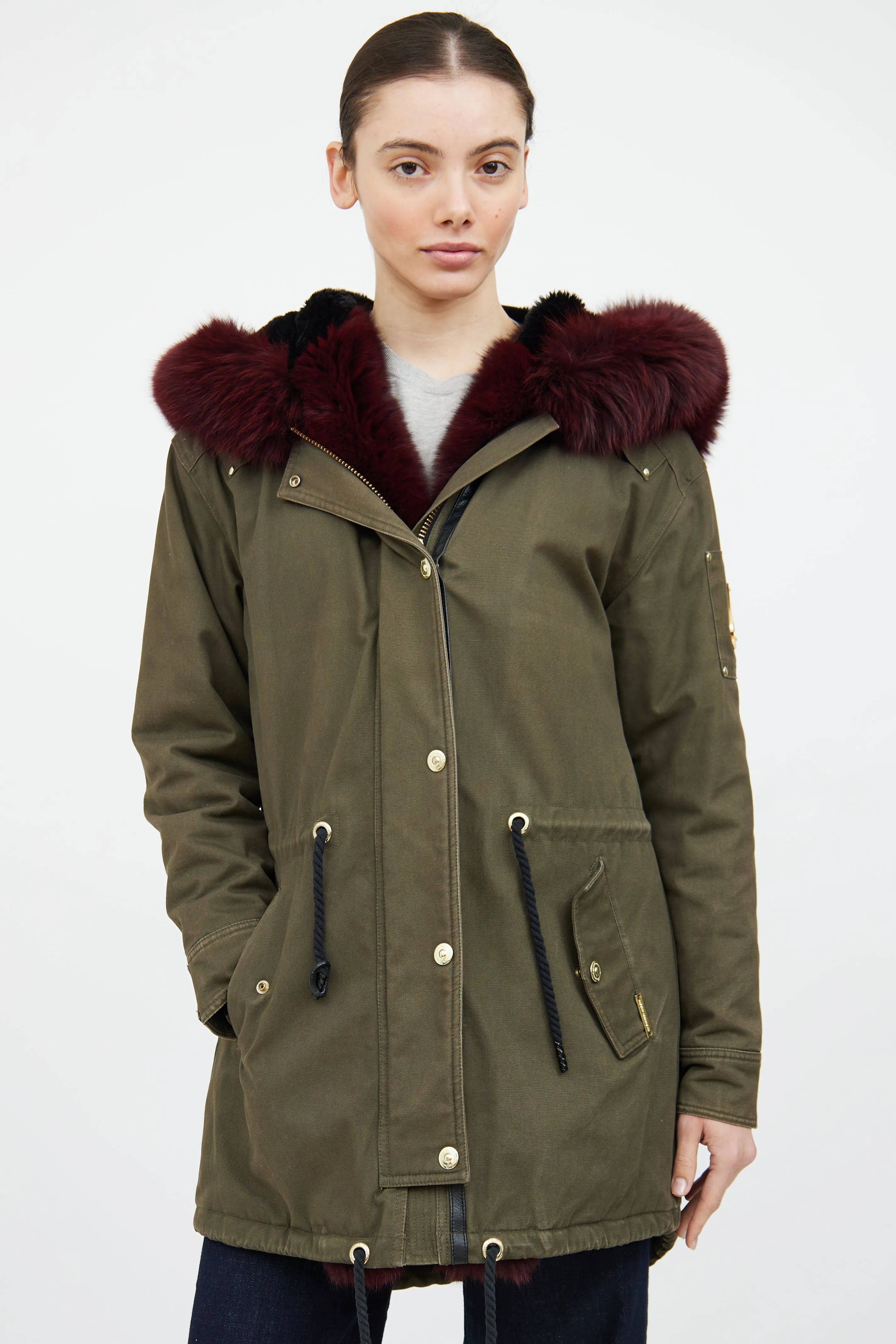 Green & Red Fur Trim Parka