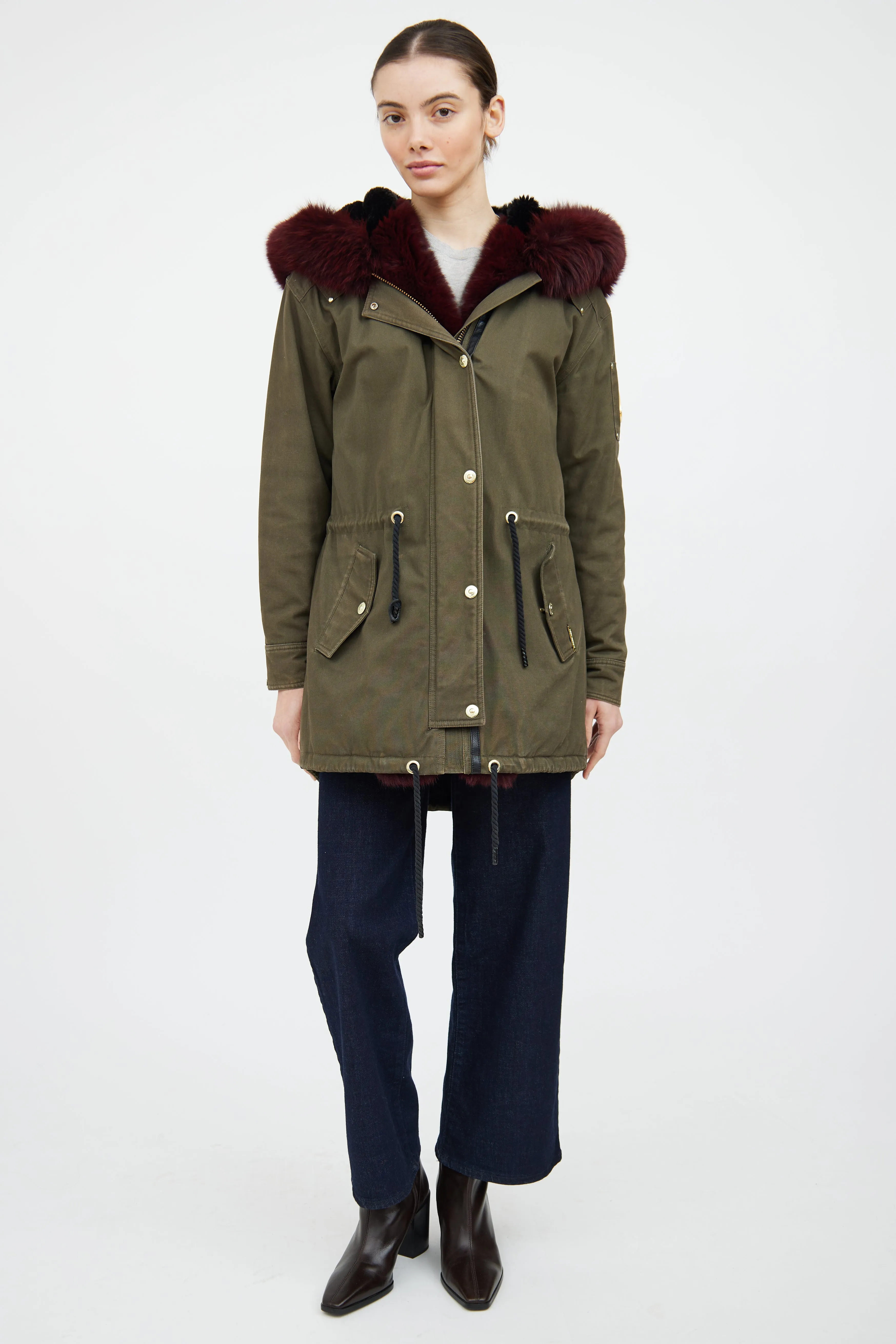 Green & Red Fur Trim Parka