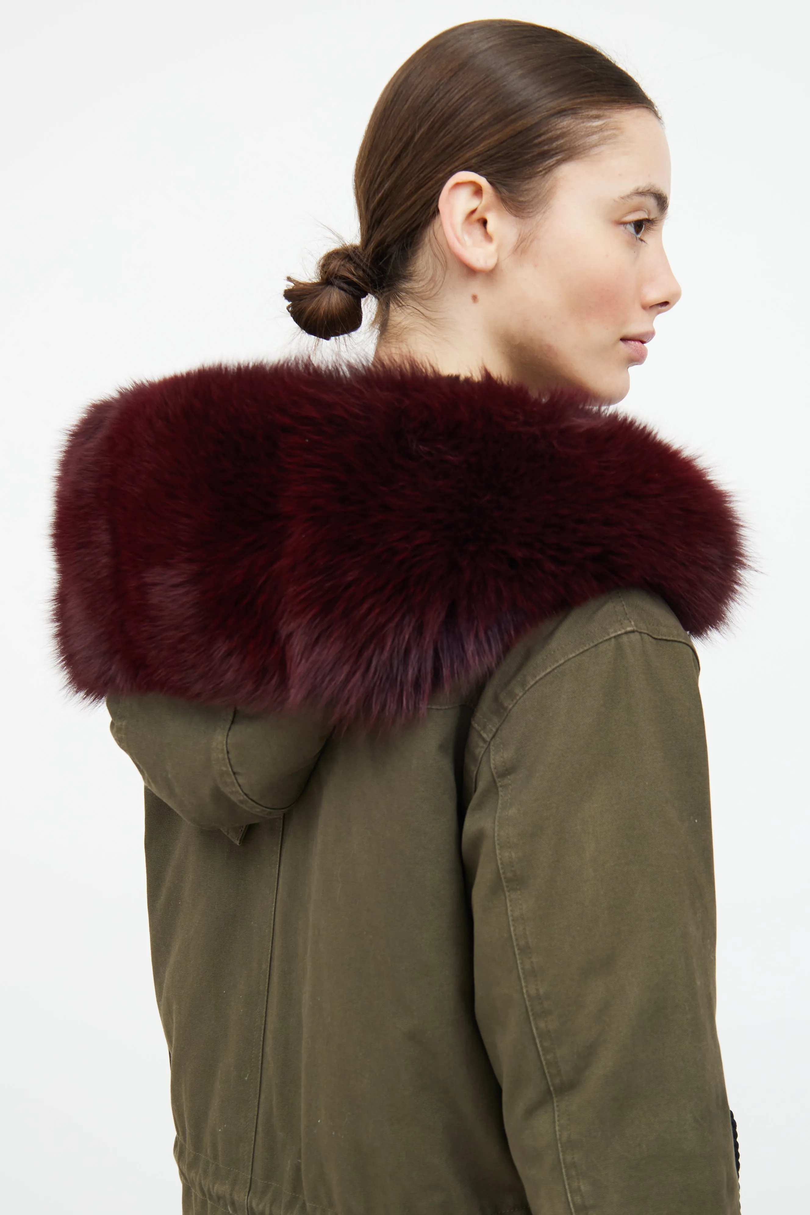 Green & Red Fur Trim Parka