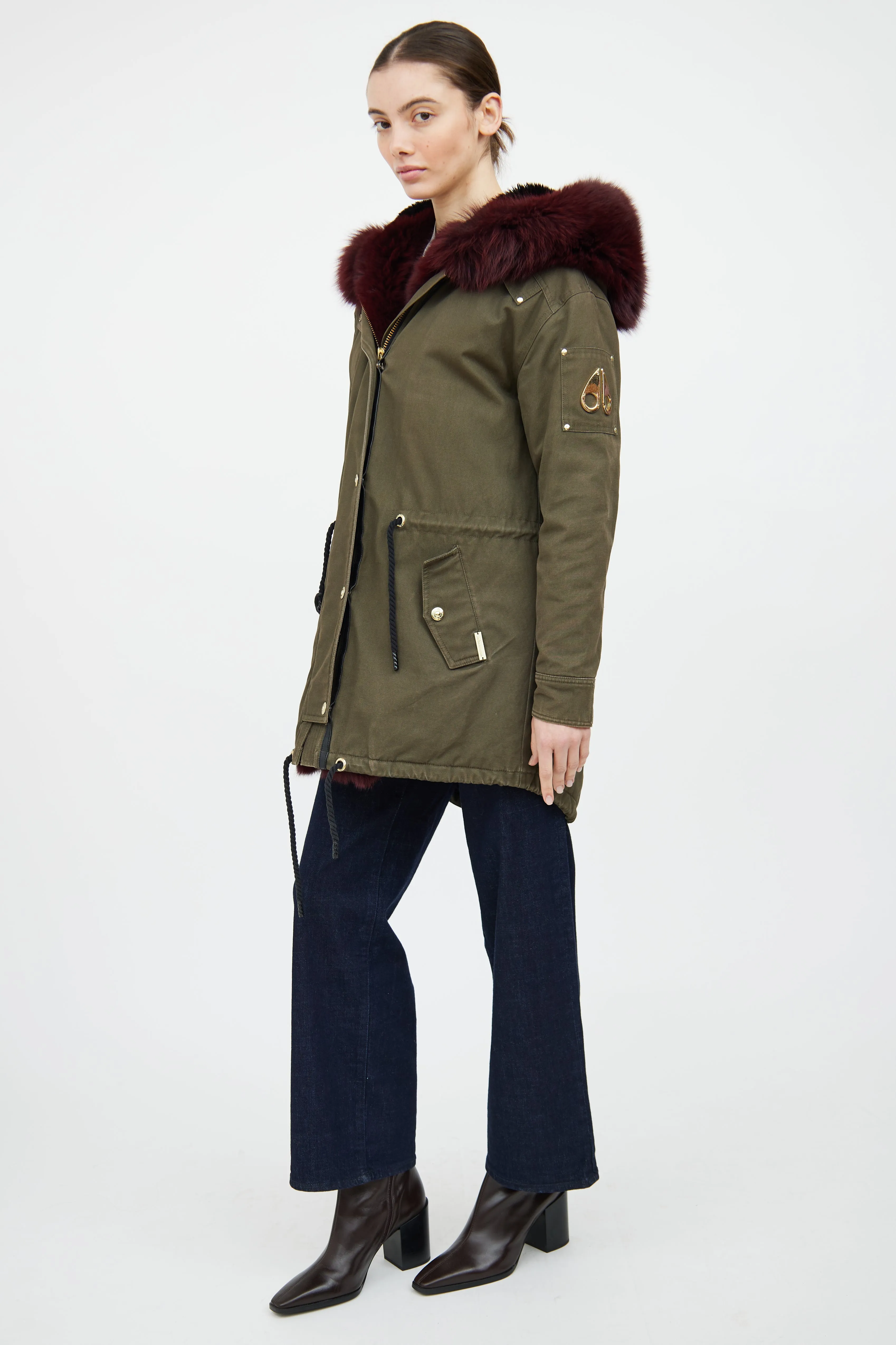 Green & Red Fur Trim Parka