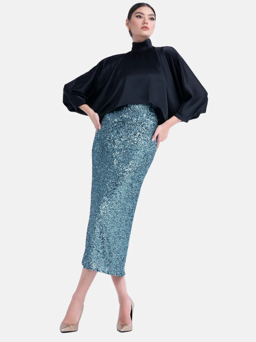 Green Sequin Midi Skirt