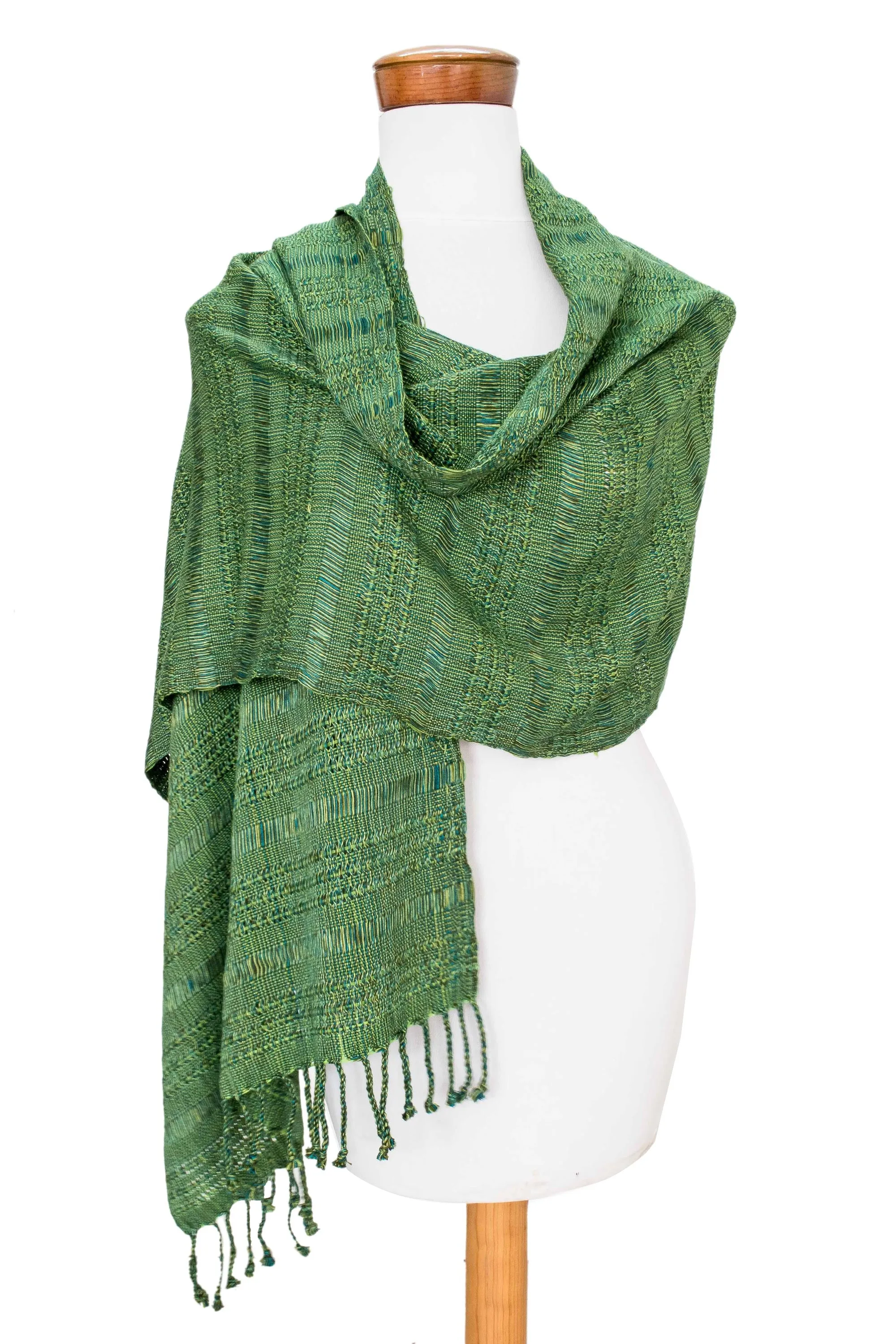 Hand Woven Green Cotton Shawl - Green Spring | NOVICA