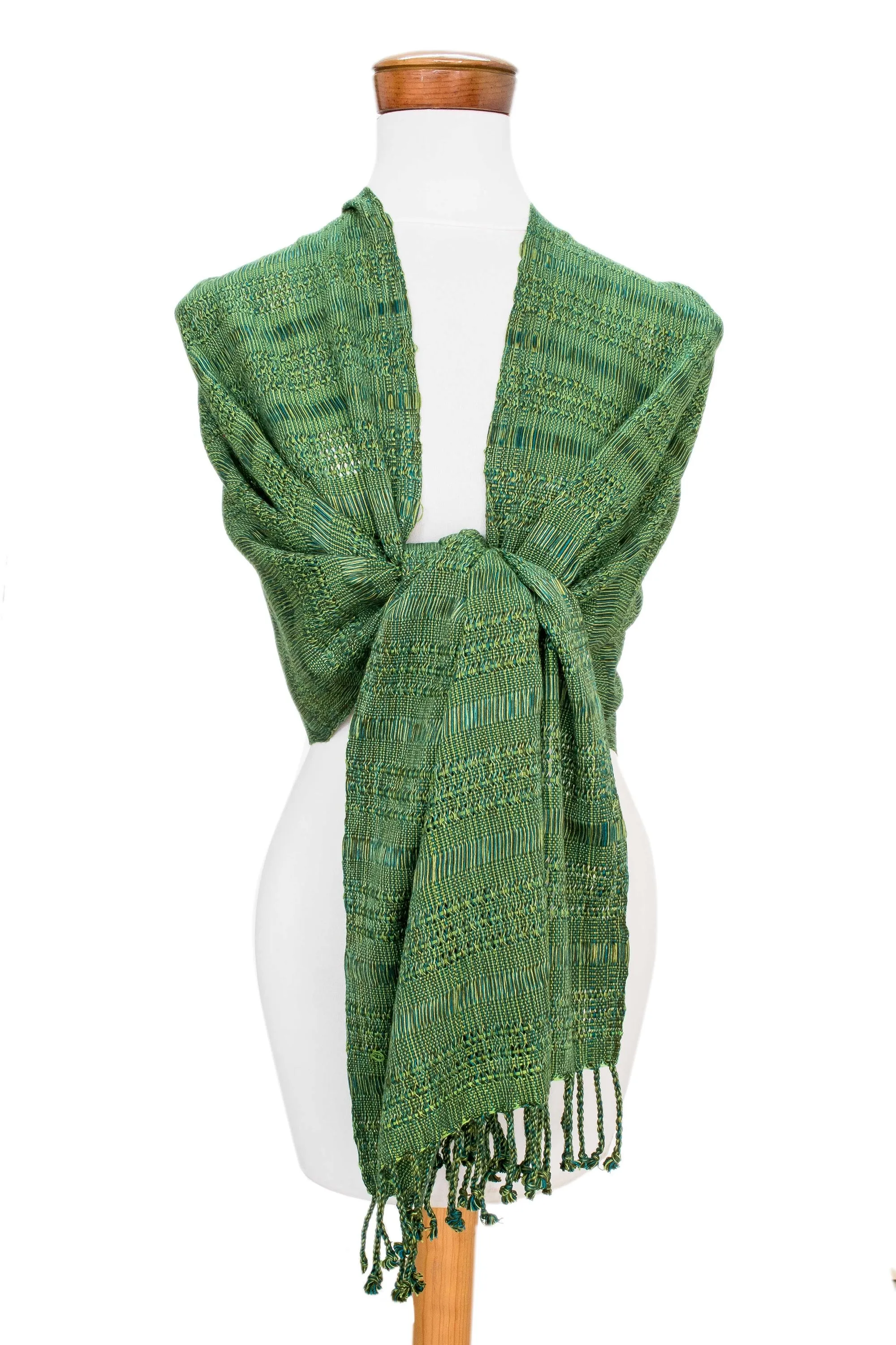 Hand Woven Green Cotton Shawl - Green Spring | NOVICA