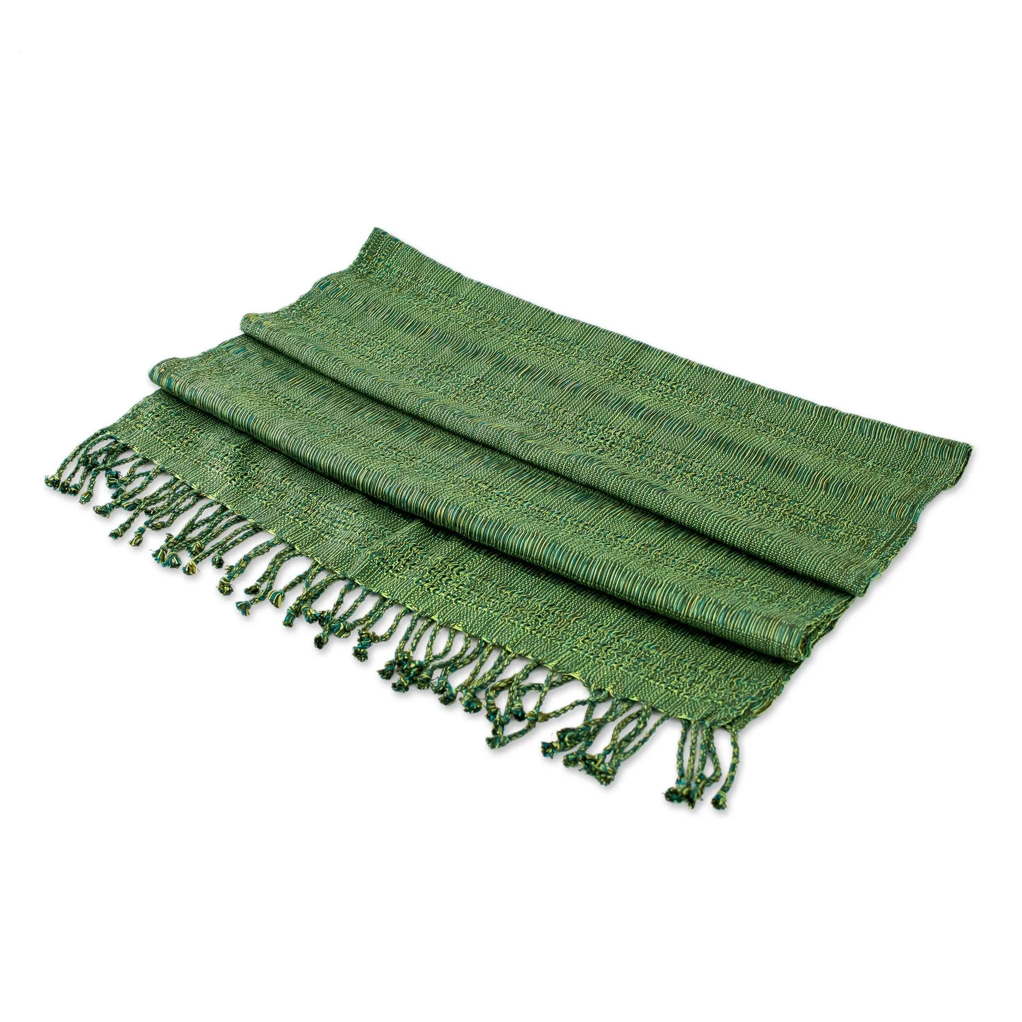 Hand Woven Green Cotton Shawl - Green Spring | NOVICA