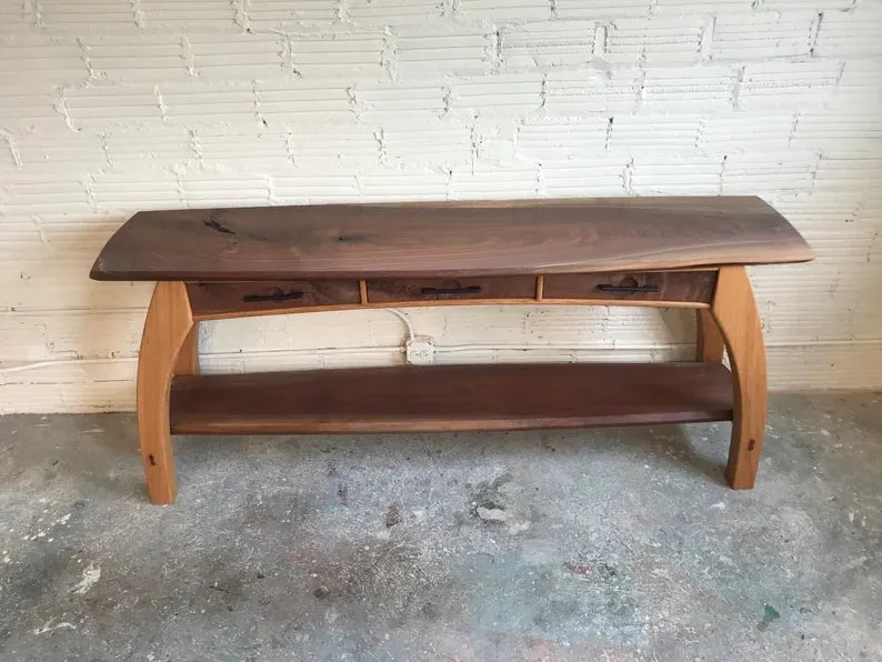 Handmade Designer Wooden Media Console Table with Three Drawers |TV unit Table