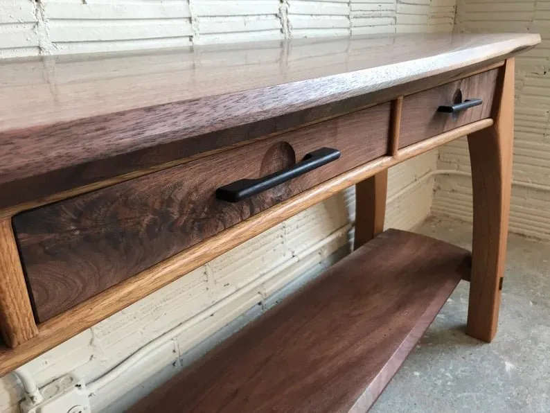 Handmade Designer Wooden Media Console Table with Three Drawers |TV unit Table