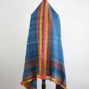 Handspun & Handwoven Multipurpose Ethnic Shawl cum Throw - Sheep Wool | Blue, 37x82"