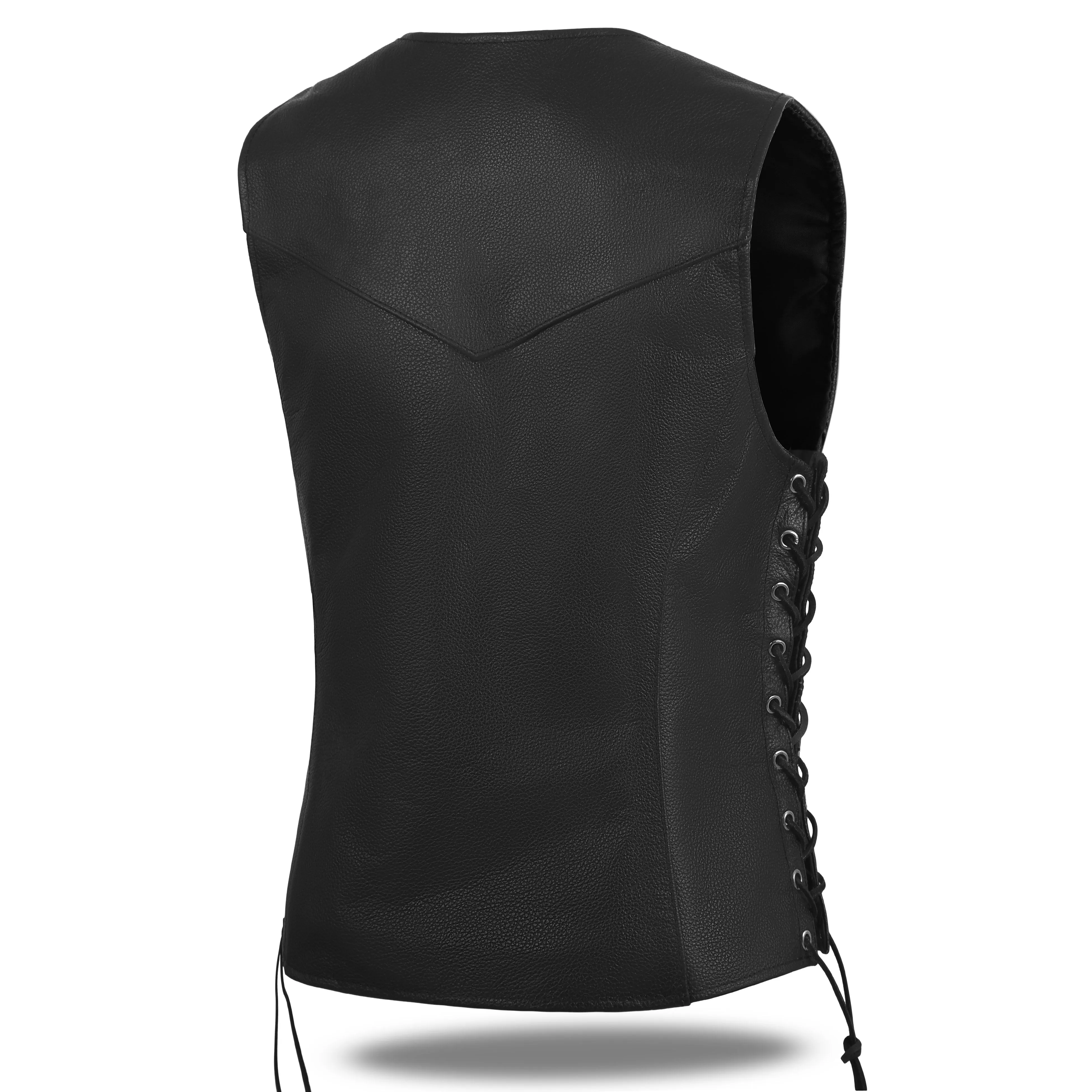 HL14855SPT Black Women's Side Lace Front Zipper leather motorcycle Vest