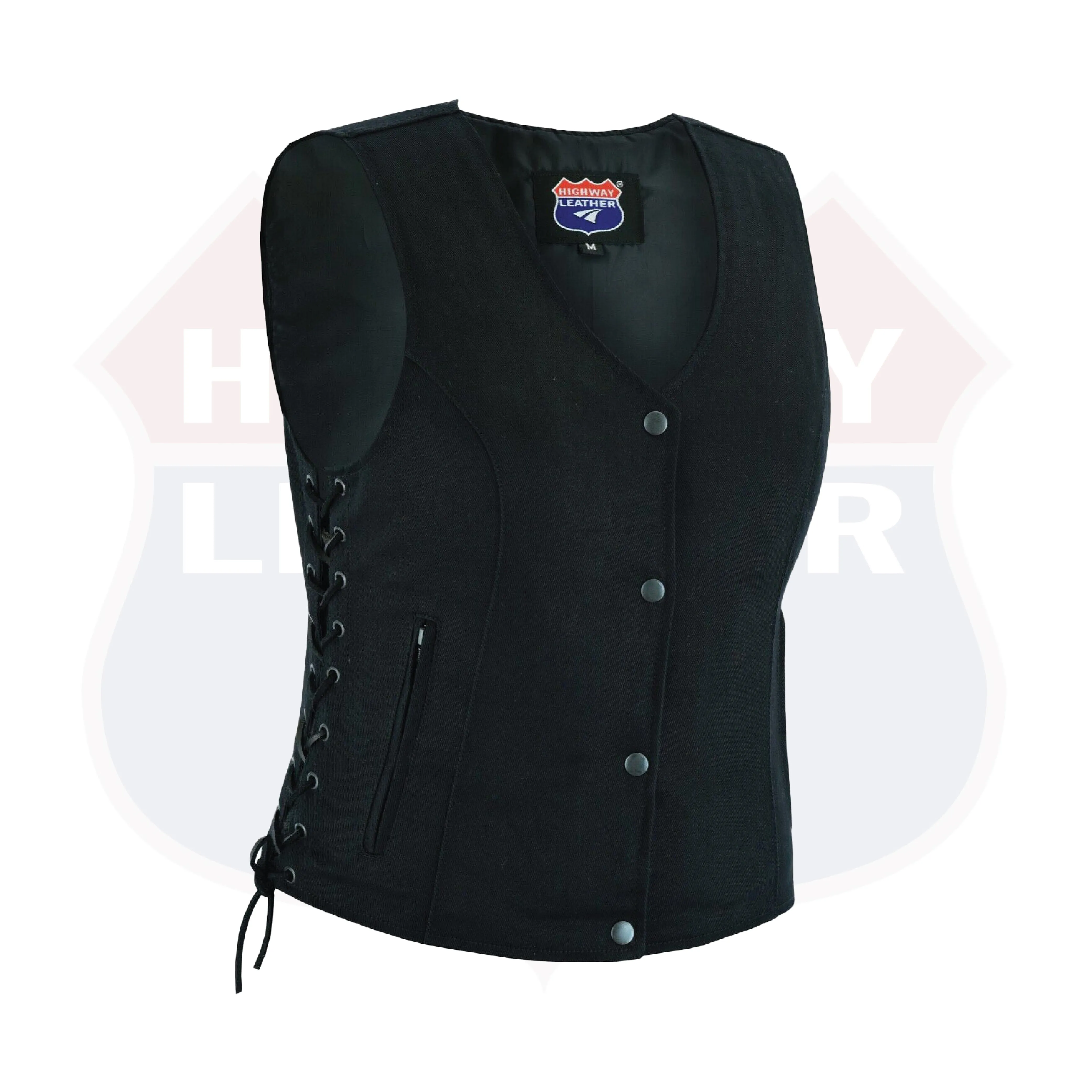 HL21851 Women’s Denim Motorcycle Side Lace Club Vest with 2 Inside Ammo Pocket