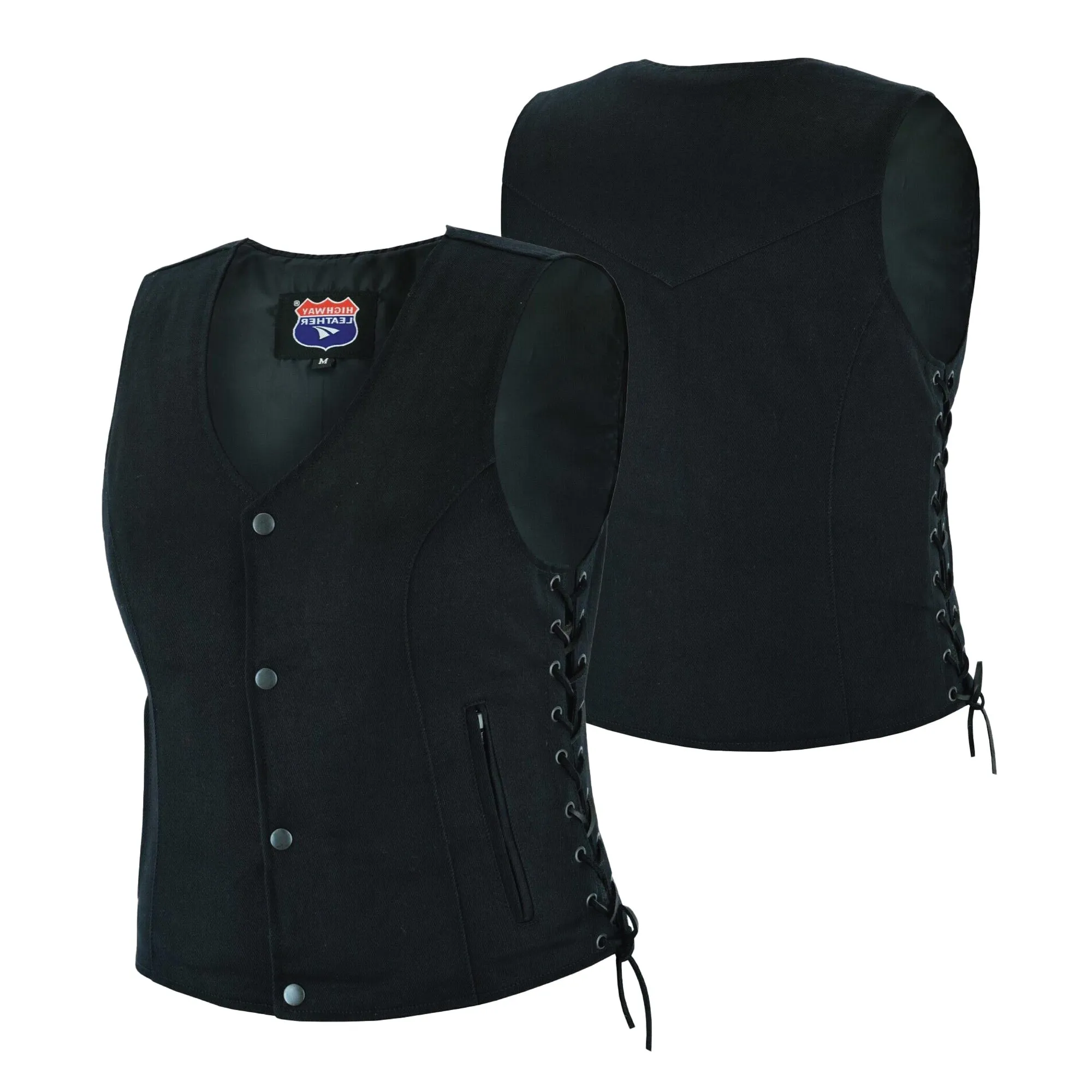 HL21851 Women’s Denim Motorcycle Side Lace Club Vest with 2 Inside Ammo Pocket