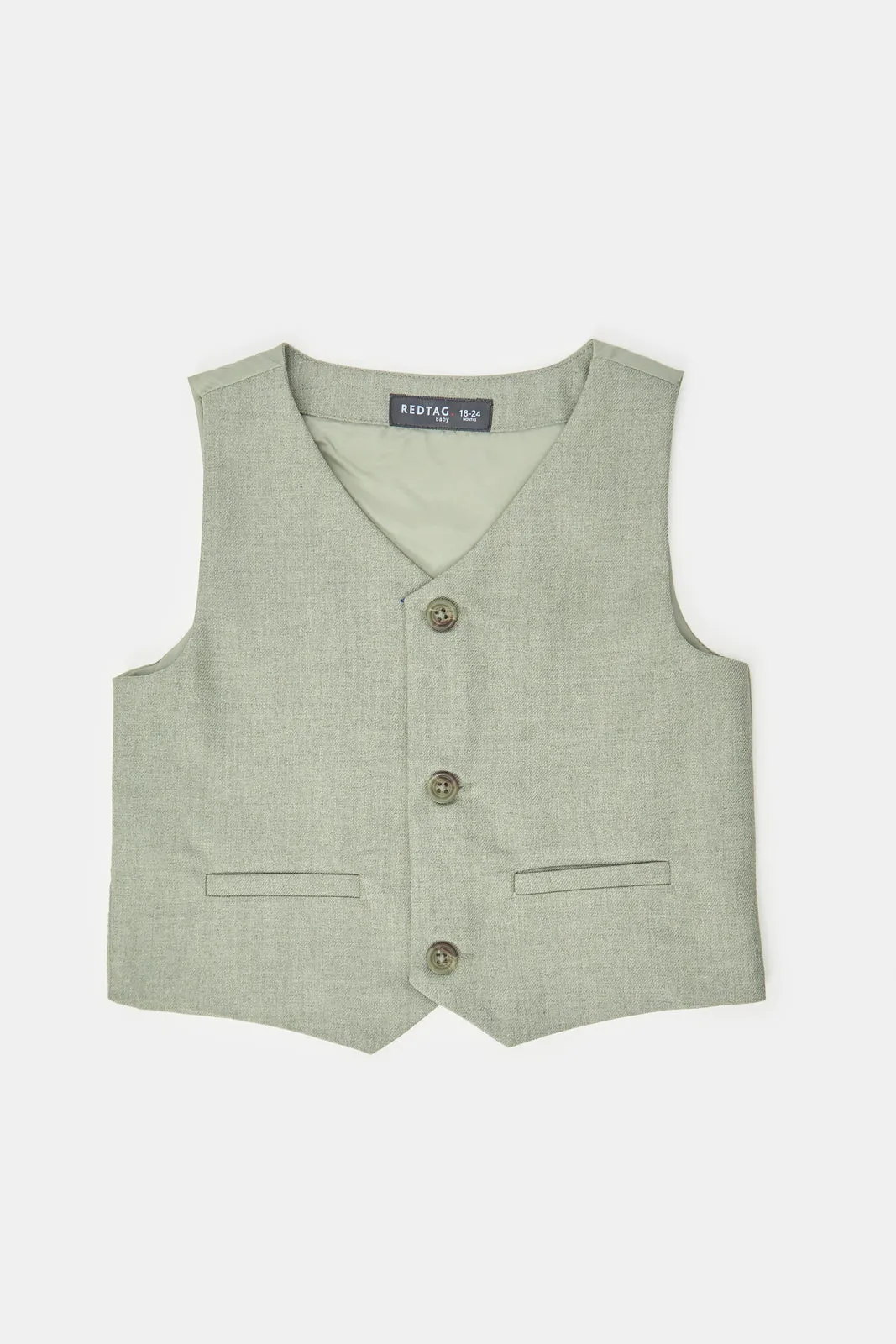 Infant Boys White And Green  Vest Coat And Shirt Set (3 Piece)