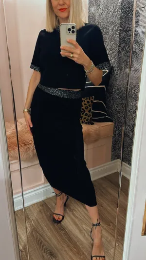 'Jane' Sequin Embellished Knit Midi Skirt