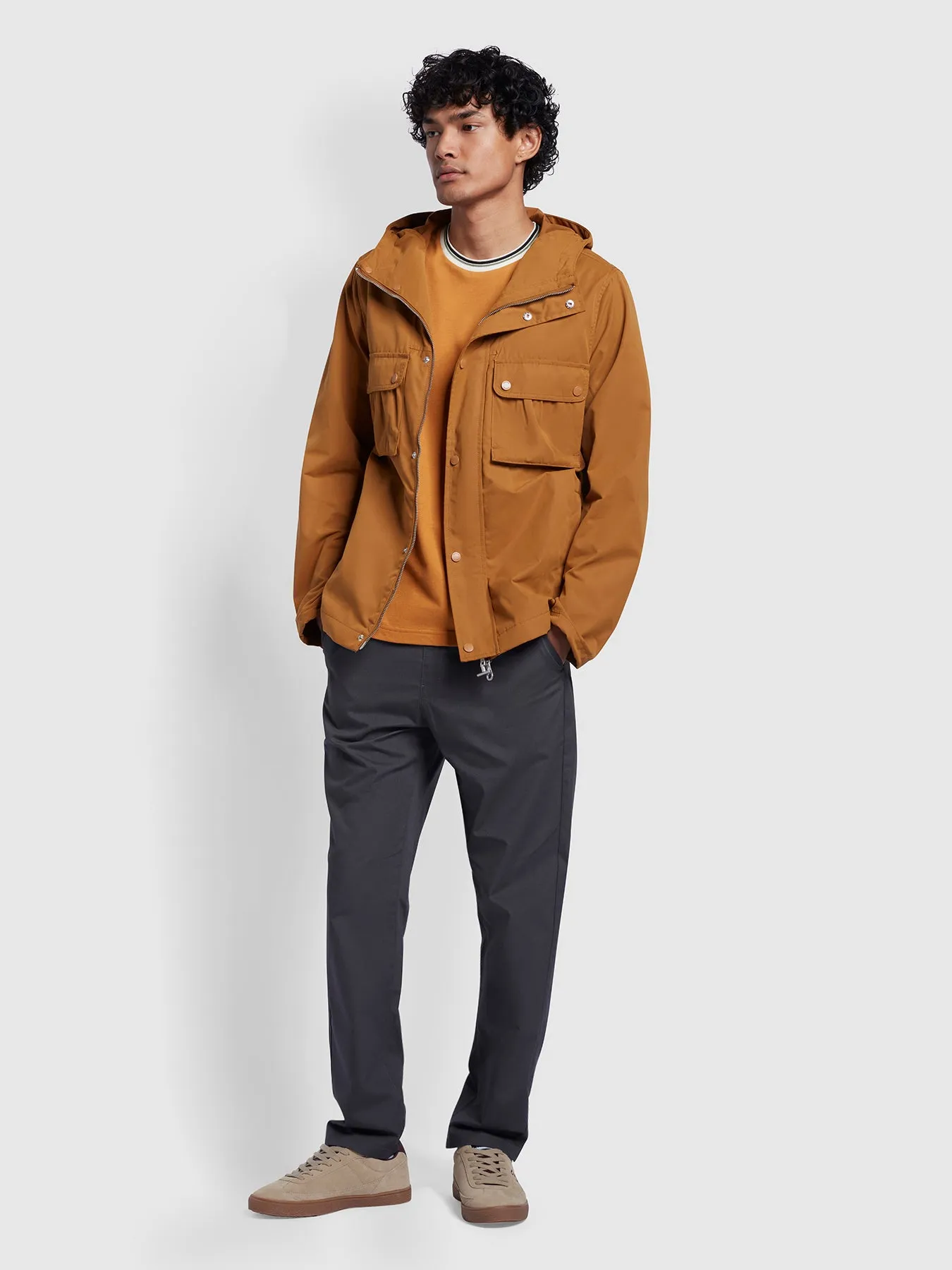 Jay Regular Fit Hooded Parka Jacket In Rich Tobacco