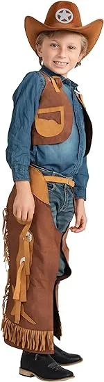 Kids Brown Cowboy Cowgirl Chaps and Vest