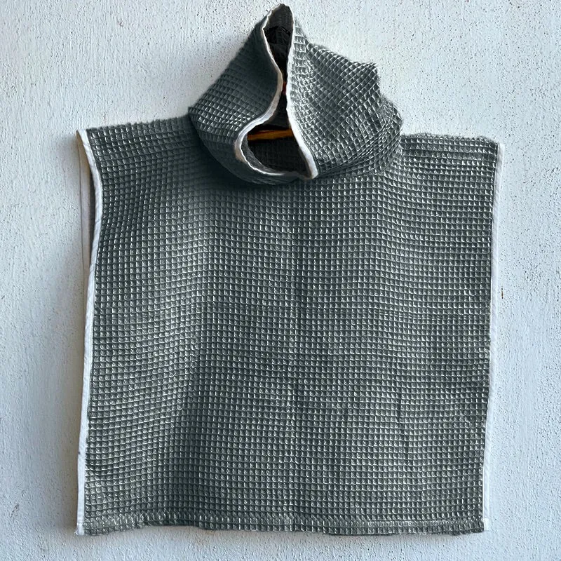 Kids Organic Cotton Waffle Hooded Poncho Towel Set - Grey