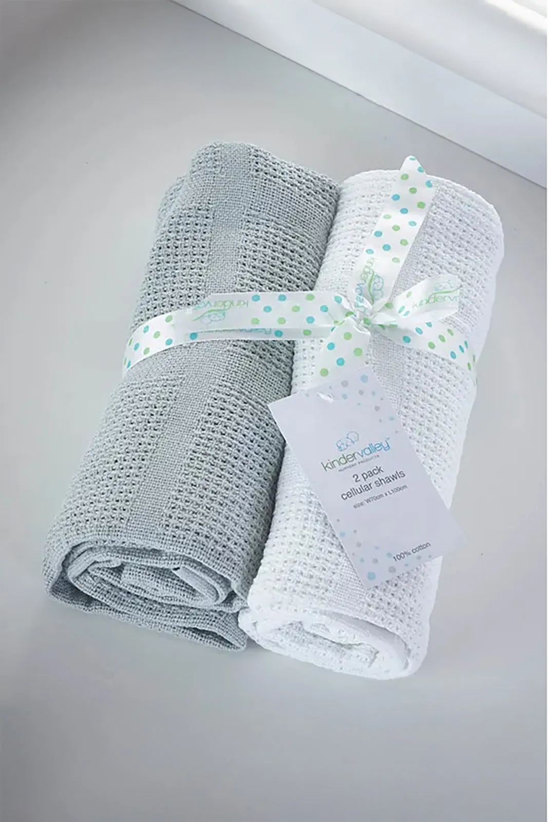 Kinder Valley White & Grey Cotton Cellular Blanket (Pack of 2)