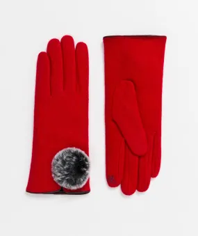 Ladies Red Touchscreen Gloves with Large Pom Pom