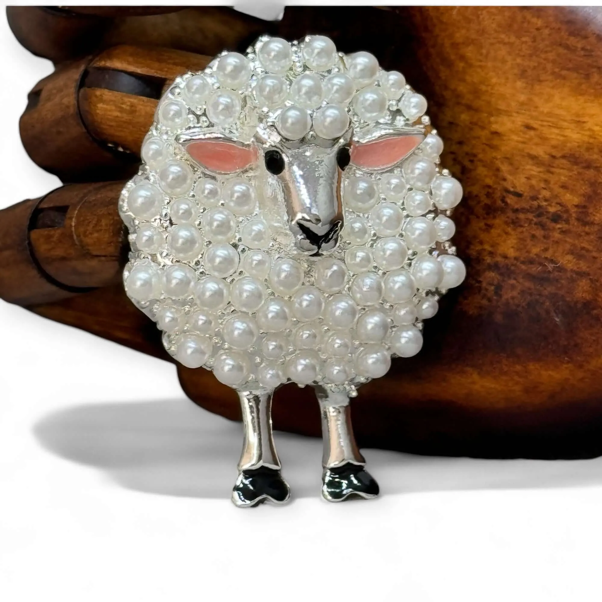 Large Faux Pearl Sheep Brooch