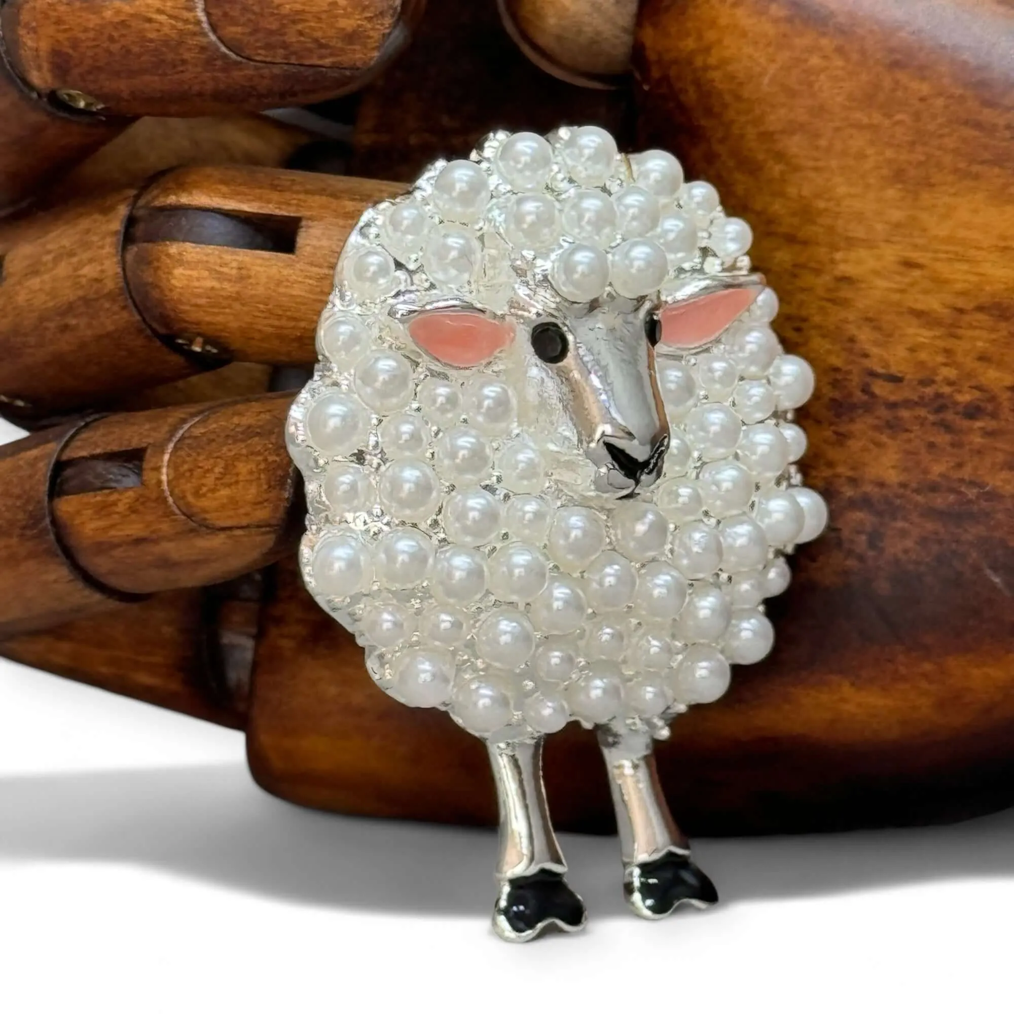 Large Faux Pearl Sheep Brooch