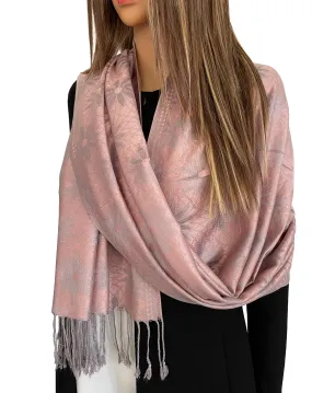 LARGE ROSE GOLD FLORAL DAISY PRINT GEOMETRIC REVERSIBLE PASHMINA SHAWL SCARF