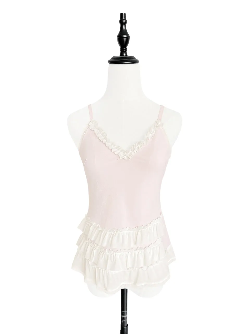 Last Chance! Light Pink Strappy Ruffle Camisole Silk Top